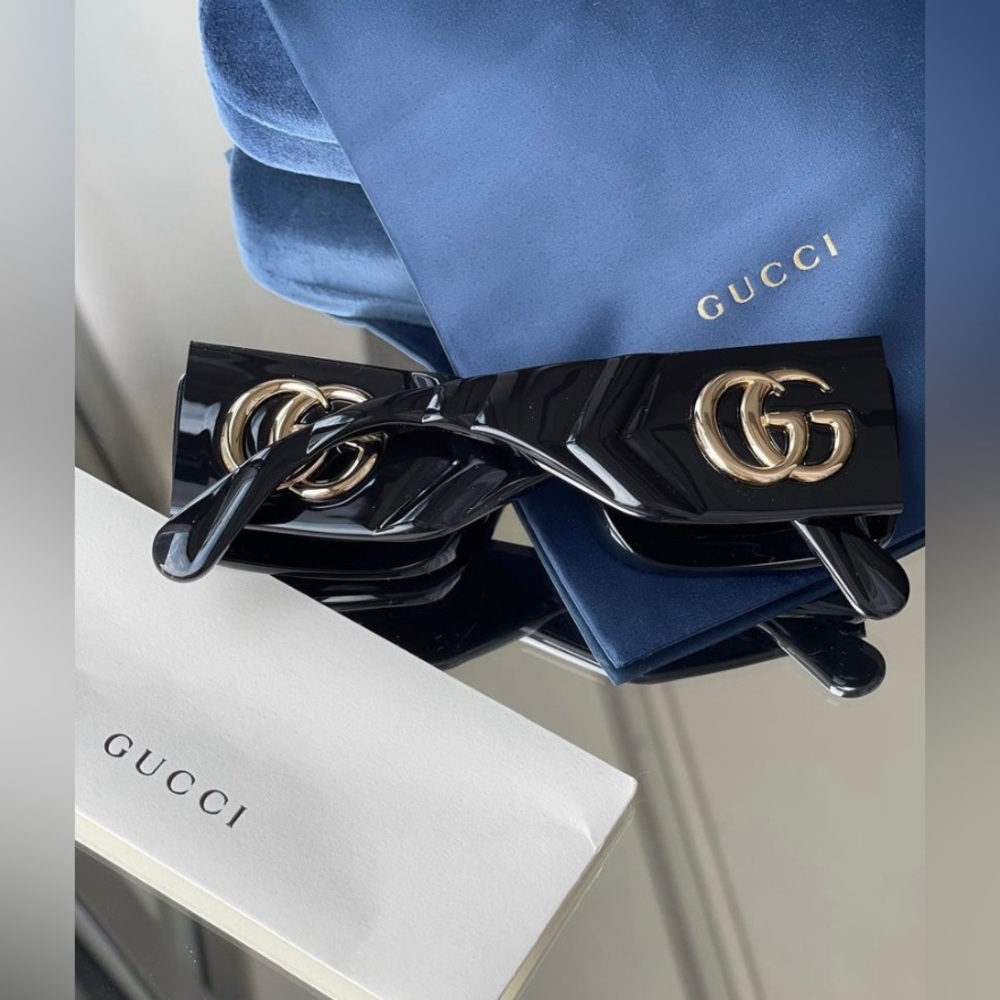 New - Gucci Black Gray Gg0811s 001 Logo Rectangle Unisex Sunglasses - Picture 8 of 17